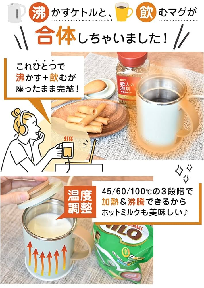 【新品】THANKO「おひとりさま用マグケトル」S-MCH21【２個セット】 THANKO 沸かしてそのまま飲める「おひとりさま用マグケトル」S